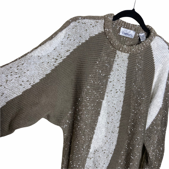 VTG Dolman Sleeve Textured Knit Sweater Size Large Brown Cream Abstract Damon - Picture 2 of 5